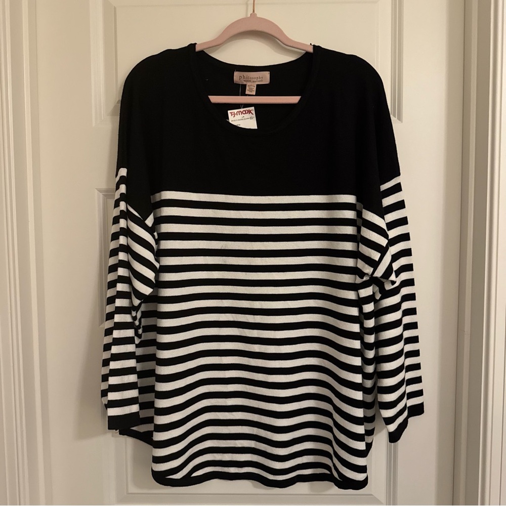 NWT Philosophy Black and White Striped Sweater